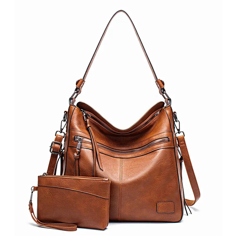 Bolsa Feminina de Couro Versátil + Carteira de Couro Brinde