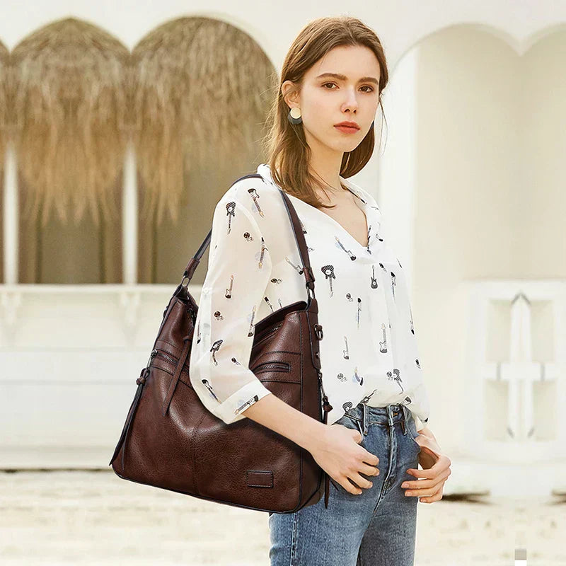Bolsa Feminina de Couro Versátil + Carteira de Couro Brinde