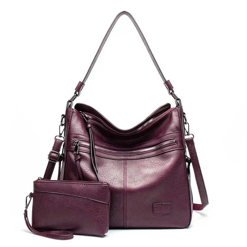 Bolsa Feminina de Couro Versátil + Carteira de Couro Brinde