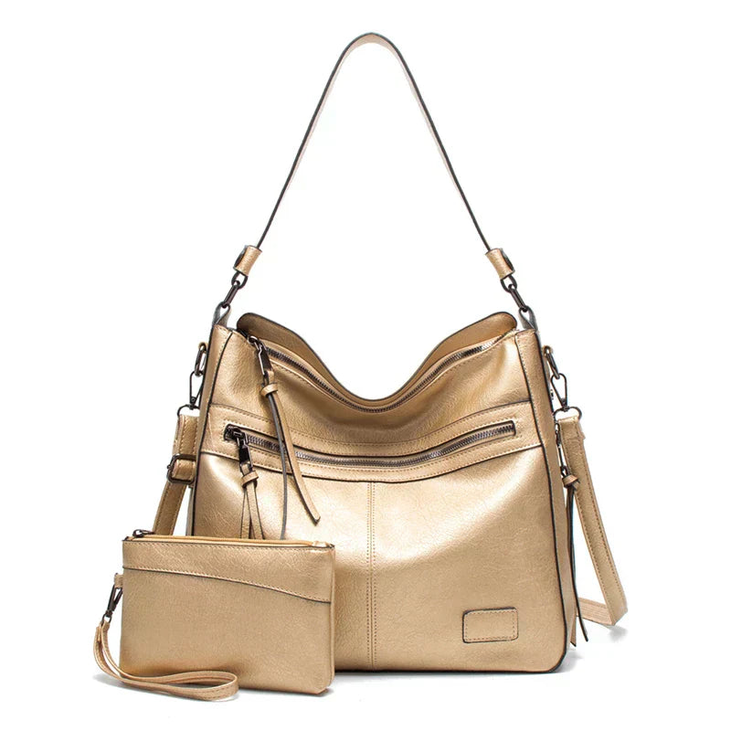Bolsa Feminina de Couro Versátil + Carteira de Couro Brinde
