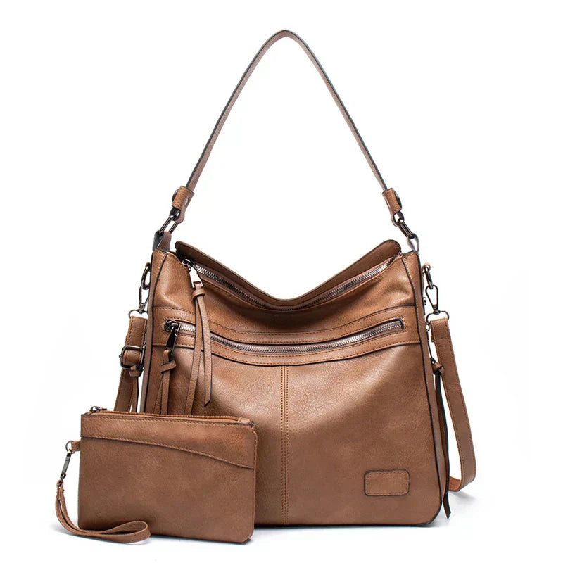 Bolsa Feminina de Couro Versátil + Carteira de Couro Brinde