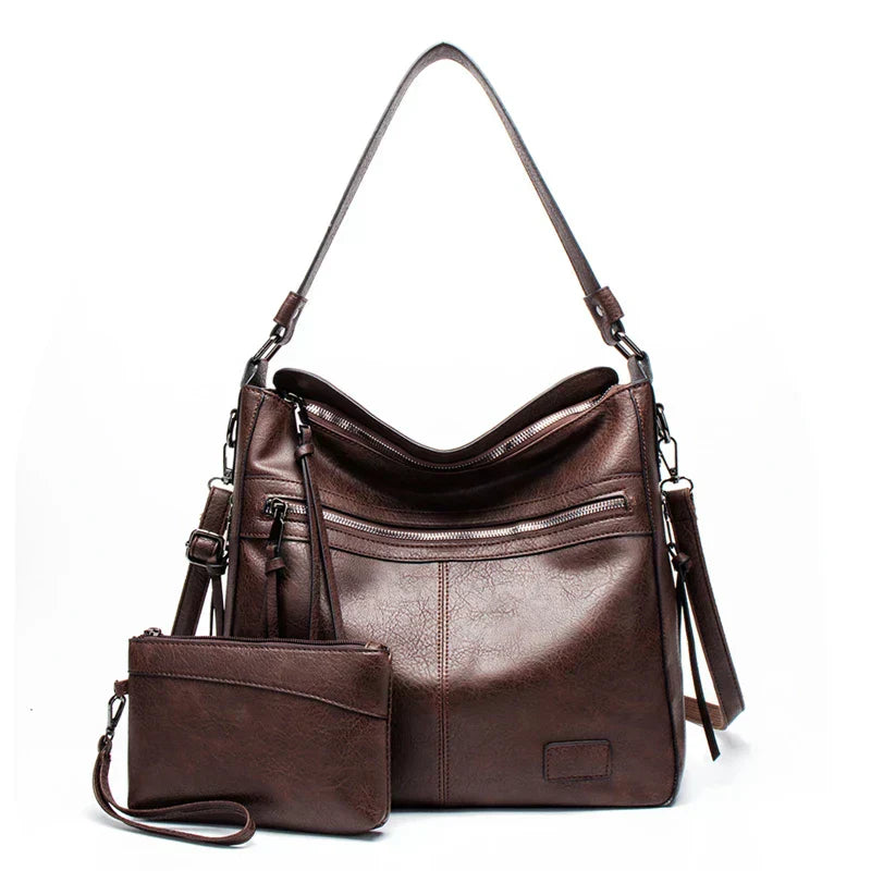 Bolsa Feminina de Couro Versátil + Carteira de Couro Brinde