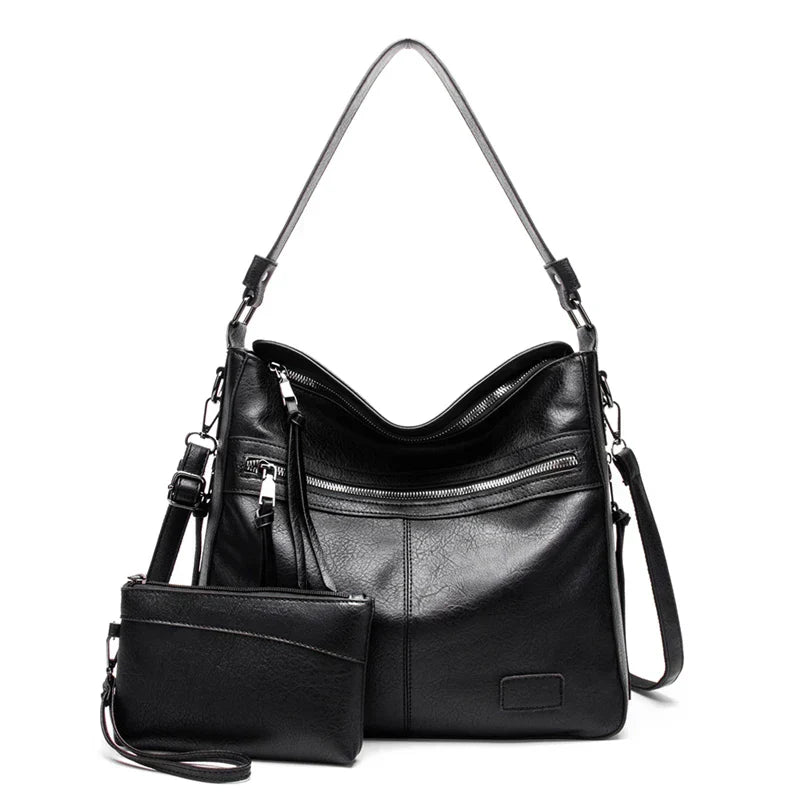 Bolsa Feminina de Couro Versátil + Carteira de Couro Brinde
