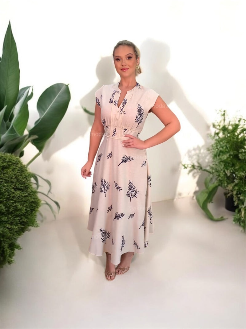 Vestido Feminino - Trevo - Feito em 100% Linho Italiano